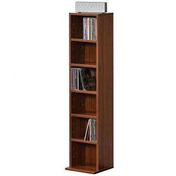Estante para CDs y DVDs con 6 compartimientos - 90 x 20 x 20 cm - Color nogal