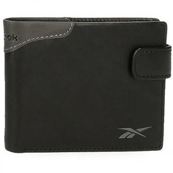 Cartera Horizontal Reebok Club Unisex Negra con Cierre de Click en Piel - 11x8,5x1 cms