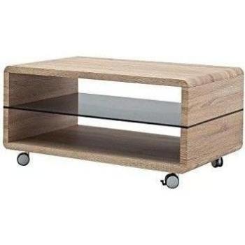Robas Lund 58412es4 mesa Franca, madera de roble sonoma NB, superficie de plástico de cristal de seguridad gris 6 mm de 4 ruedas de plástico de 2 giratorias, aprox. 100 x 60 x 46 cm