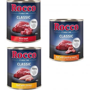 Rocco Classic Mixed Trial Pack 6 x 800g - Poultry Mix: Beef and Chicken, Beef and Bird Hearts, Beef and Turkey