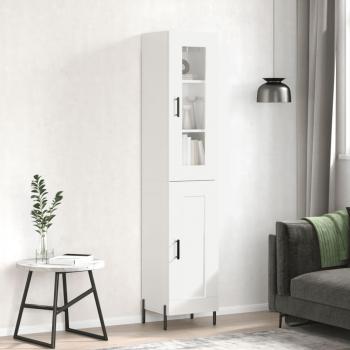 Aparador alto de madera multicapa blanco pulido 34,5x34x180 cm