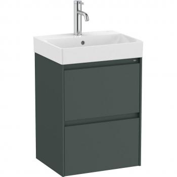 Mueble de baño compacto Roca Ona con 2 cajones y lavabo, color verde mate, medidas 450 x 360 x 645 mm