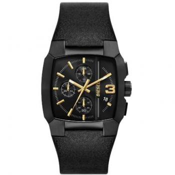Reloj Diesel Cliffhanger DZ4645 acero y cuero, modelo CLIFFHANGER, correa de cuero negro, caja de acero inoxidable, resistencia al agua 100 metros, cronógrafo, esfera negra con detalles en plateado