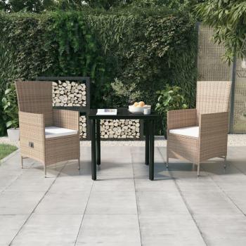 vidaXL 3-Piece Beige Garden Dining Set with Cushions