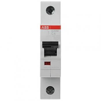 Interruptor automático ABB S201M-C4, 1P, 4A, Curva Tipo C, Poder de corte 10 kA, System Pro M Compact, Montaje en Carril DIN