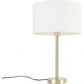 Lámpara de sobremesa clásica de latón con pantalla blanca 35 cm - Simplo