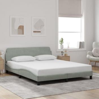 Cama Amarilla con cabecero gris claro 160x200 cm en terciopelo