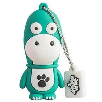 Tribe Animales - Memoria USB 2.0, de goma, 16 GB con llavero, diseño Vegan the Green Dino
