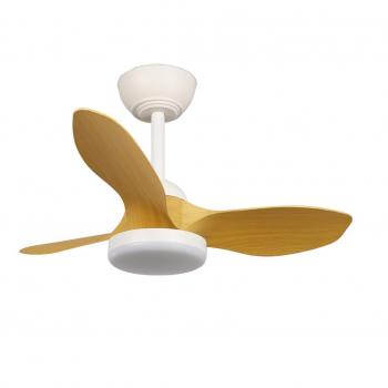Ventilador de techo LED Stel Mini S 20W 1900Lm CCT Dim con Mando y acabado en Blanco+Madera