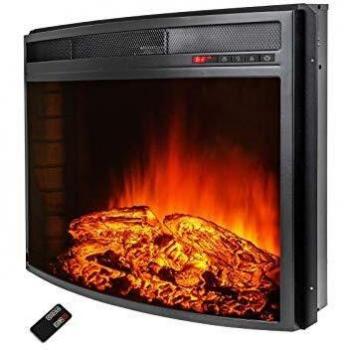 PURLINE CHE-630 Chimenea eléctrica insertable con llama regulable, cristal frontal curvado y mando a distancia