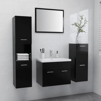 Conjunto de muebles de baño en madera contrachapada negra con características de diseño moderno, acabado en negro, incluye lavabo y espacio de almacenamiento