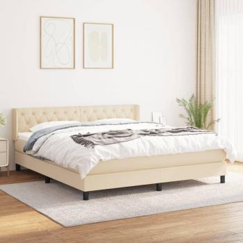 Cama Box Spring con Colchón de Tela Color Crema 160x200 cm