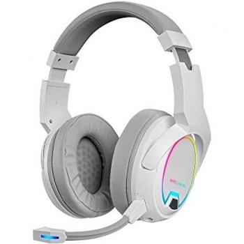 Mars Gaming MHW-100 Blanco, Auriculares Inalámbricos ARGB Flow, Micrófono ENC Extraíble,Cancelación