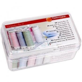 Caja de hilo de coser Gütermann para 18 bobinas, transparente