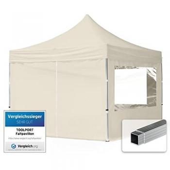 Carpa Plegable Toolport 3x3m con Estructura de Aluminio, Laterales con Ventanas Panorámicas, Techo Repelente al Agua y Color Crema
