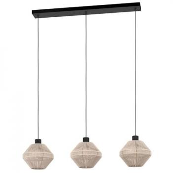 EGLO MIDSUMER Pendant Light, 3-Light, Cream, Black, Steel, No Bulbs Included, Shades with Rope Suspension, W 92 x H 110 x D 22 cm