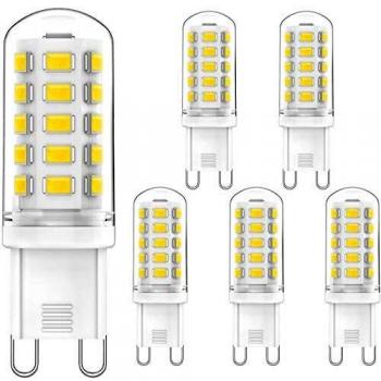 4W Bombillas LED G9 6000K Blanco Frío, Equivalente 30W 40W Halógeno, No Regulable Sin Parpadeo G9 LED Bombillas, AC220-240V G9 Lámpara LED , Ángulo de Luz de 360°, Paquete de 5