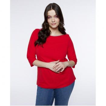 Camiseta de mujer de algodón con inserciones de lúrex en los hombros