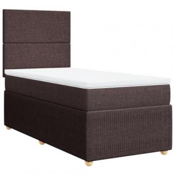 Cama box spring con colchón de tela marrón oscuro 90x200 cm