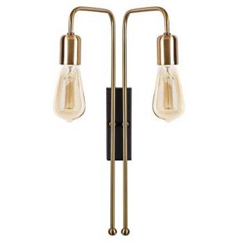 Aplique de pared WELLHOME, estructura de metal color anticuario negro, dimensiones 25x20x45 cm, casquillo 2 x E27, potencia máxima 40 W