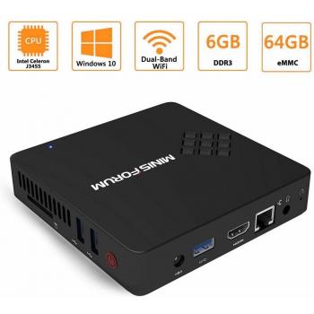 Mini PC Procesador Intel Celeron Apollo Lake J3455 Computadora de escritorio 4K HD Windows 10 Pro DDR3 6GB/64GB eMMC incorporado 2.4G/5G WiFi/BT4.2/Gigabit Ethernet/HDMI/VGA/3*USB3.0