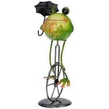 Figura Decorativa Ranita en Monociclo Umbrella Verde 36,5x12x11 cm