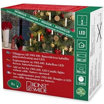Set de extensión de velas LED inalámbricas para árbol de Navidad, 8 cm, 5 luces cálidas