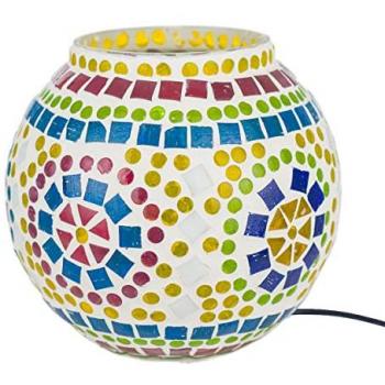 Lámpara Marroquí Multicolor de Cristal Vidrio - Lámpara de Sobremesa 16x16x14 cm