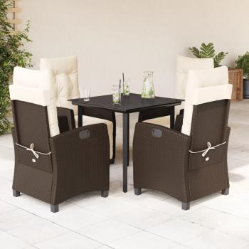 5-Piece Brown Poly Rattan Garden Dining Set with Cushions