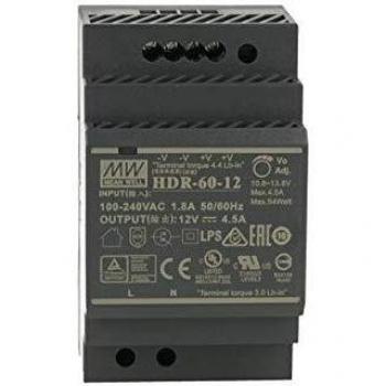 Fuente de Alimentación Universal MeanWell HDR-60-12, 12V 54W para Riel DIN Industrial