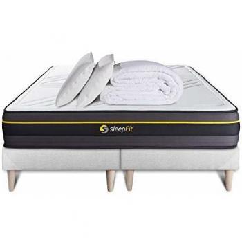 Pack Cama con Colchón Active de 24 cm, Color Blanco, Tamaño 160x200 cm + Dos Somieres de 80x200 cm + Edredón + Dos Almohadas