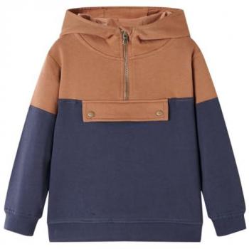 Sudadera Infantil con Capucha y Media Cremallera Antracita Coñac 92
