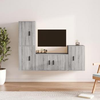 vidaXL Set de muebles para TV 4 piezas madera contrachapada gris Sonoma
