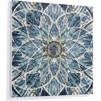 Kave Home - Lienzo Selene Azul Cuadrado 80 x 80 cm con Dibujo étnico Impreso sobre pergamino de Papel