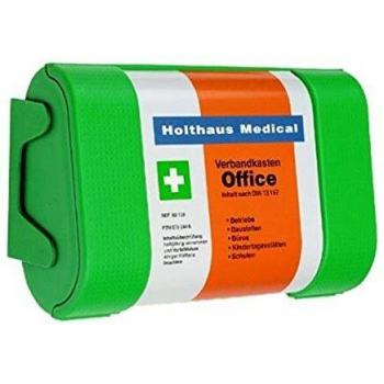 Kit de Primeros Auxilios Oficina Holthaus Medical DIN 13157 con Soporte de Pared, Color Verde, Dimensiones: 260 x 170 x 95 mm