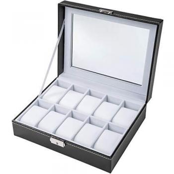 TecTake Caja de cuero artificial para relojes - Ventanilla de cristal -