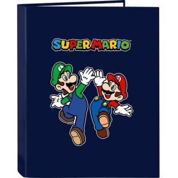 Carpeta Folio 4 Anillas Mixtas Super Mario - Safta Azul Marino 4x26x33 cm