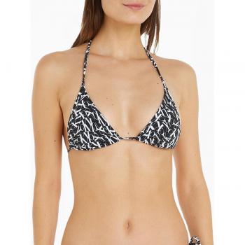 Bikini de triángulo Calvin Klein CK Monogram negro y blanco, talla L