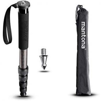 Monopod Mantona Pro ONE 165C de Carbono, Altura Ajustable de 44cm a 165cm, Compacto y Resistente con Accesorios
