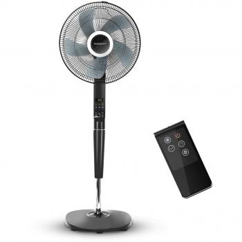 Aigostar Hansa - Ventilador de pie oscilante con mando a distancia, 5 aspas, 3 modos y 6 velocidades, altura max 1,44m. Temporizador de encendido y apagado, pantalla y control LED. Diseño exclusivo.