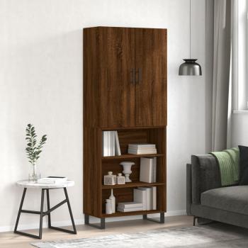 Aparador alto de madera contrachapada marrón roble 69,5x34x180 cm con 3 estantes, mueble de almacenaje para salón, buffet y armario auxiliar
