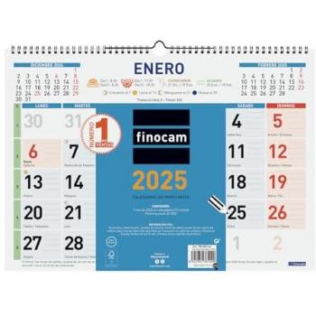 Calendario de Pared Multicolor Finocam 2025 - Papel 43 x 31 cm, Mes Vista, Español