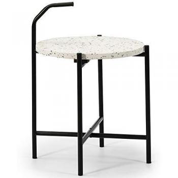 VS Venta-stock Mesa Auxiliar Mesa de Centro Redonda Yala con Tapa de terrazo Blanco y Patas metálicas en Negro Mate/DIAMETRO: 41 cm