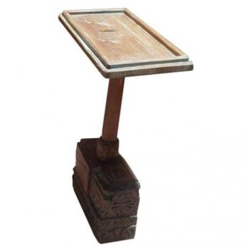 Mesa auxiliar de centro de madera marrón 46x23x49h cm de estilo artesanal con acabado artesanal