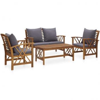 4-Piece Solid Acacia Wood Garden Lounge Set with Cushions