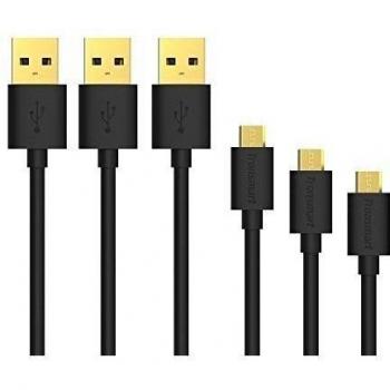 Micro USB Cables Tronsmart [3-Pack] Cable USB de velocidad alta Sync& carga para Samsung Galaxy, Huawei, HTC,Xiaomi, Motorola y otros Android dispositivos,negro--1.82mx3pcs