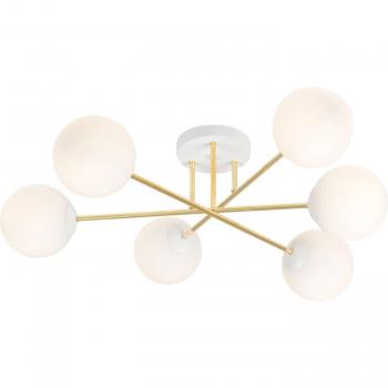 Plafón Euluna Glassy, 6 luces, blanco/oro/opal