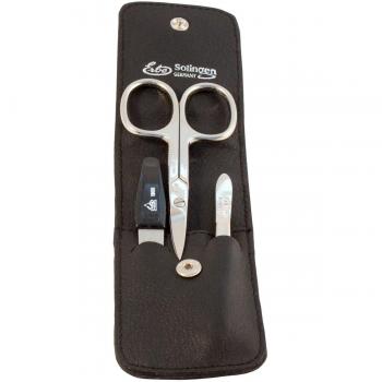 Estuche de Manicura ERBE Siena en Cuero Extra-Suave con 3 Piezas: Tijeras, Lima y Pinzas de Acero de Solingen