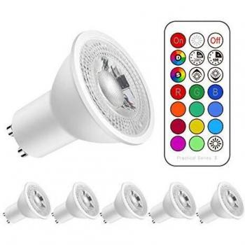 Gikkali RGB LED GU10 Colores Regulable 5W Equivalente 50W Halógena, 500 Lúmenes Blanco Frío 6000K,