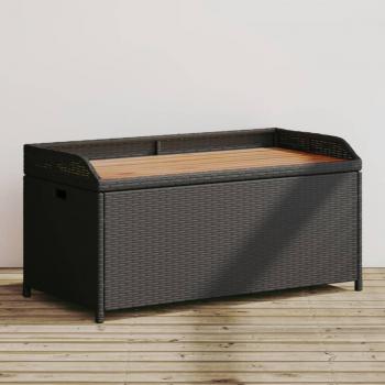 vidaXL Storage Bench - Black - 100x50x52 cm - Poly Rattan and Acacia Wood